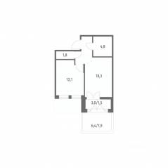 ЖК «NEWПИТЕР», планировка 1-комнатной квартиры, 40.40 м²