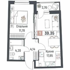 ЖК «Авиатор» (Девяткино), планировка 1-комнатной квартиры, 39.35 м²