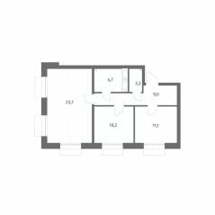 ЖК «Парусная 1», планировка 2-комнатной квартиры, 60.90 м²