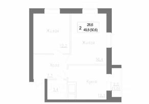 МЖК «Новое Замитино», планировка 2-комнатной квартиры, 50.60 м²