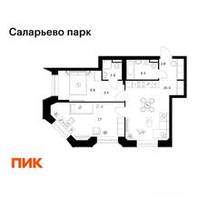 ЖК «Саларьево парк», планировка 2-комнатной квартиры, 61.40 м²