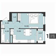 МЖК «Новокасимово», планировка 1-комнатной квартиры, 37.36 м²