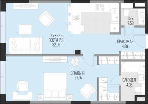 ЖК «Садовническая 69», планировка 1-комнатной квартиры, 71.96 м²