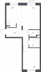 МФК «Люберцы 2023», планировка 1-комнатной квартиры, 51.40 м²