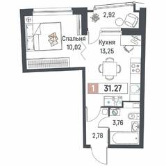 ЖК «Авиатор» (Девяткино), планировка 1-комнатной квартиры, 31.27 м²