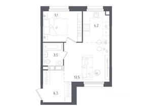 ЖК «Ольховый Квартал», планировка 1-комнатной квартиры, 38.60 м²