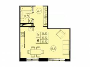 ЖК «7 небо», планировка студии, 37.70 м²
