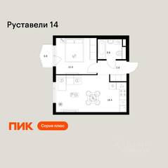 ЖК «Руставели 14», планировка 1-комнатной квартиры, 37.30 м²