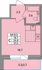 ЖК «Удача», планировка студии, 27.50 м²