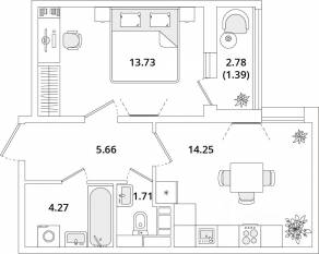 ЖК «Cube», планировка 1-комнатной квартиры, 41.00 м²