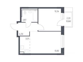 ЖК «Молжаниново», планировка 1-комнатной квартиры, 36.50 м²