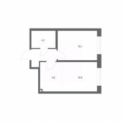 ЖК «Парусная 1», планировка 2-комнатной квартиры, 36.70 м²