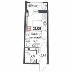 ЖК «Авиатор» (Девяткино), планировка студии, 21.06 м²