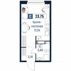 ЖК «Максималист», планировка студии, 23.75 м²