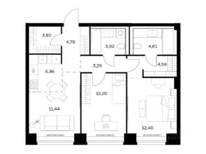 ЖК «Nova», планировка 2-комнатной квартиры, 66.38 м²