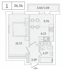ЖК «Lampo», планировка 1-комнатной квартиры, 34.80 м²