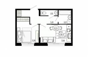 МЖК «Аннино Сити», планировка 1-комнатной квартиры, 34.41 м²