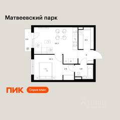 ЖК «Матвеевский парк», планировка 1-комнатной квартиры, 42.30 м²