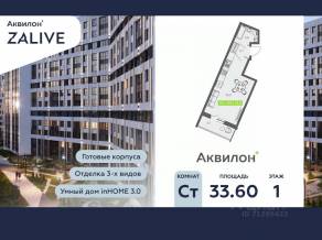 ЖК «Аквилон ZALIVE», планировка студии, 33.60 м²