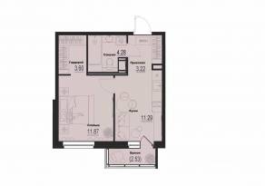 ЖК «ID Murino III», планировка 1-комнатной квартиры, 35.02 м²