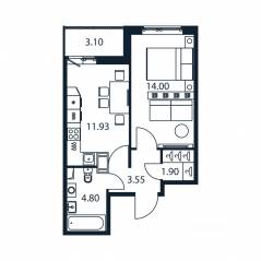 ЖК «Полис ЛАВрики», планировка 1-комнатной квартиры, 35.80 м²