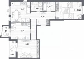 ЖК «Respect», планировка 3-комнатной квартиры, 90.69 м²