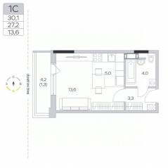 ЖК «Пироговская Ривьера», планировка студии, 27.20 м²
