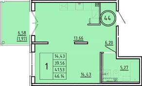 МЖК «Образцовый квартал 16», планировка 1-комнатной квартиры, 39.56 м²
