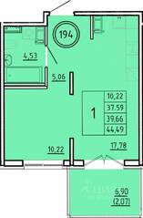 МЖК «Образцовый квартал 16», планировка 1-комнатной квартиры, 37.59 м²