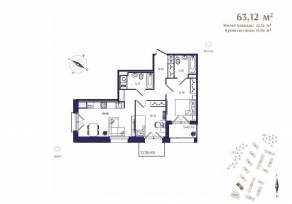 ЖК «Ranta Residence», планировка 2-комнатной квартиры, 63.12 м²
