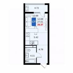 ЖК «ДОМодедово Парк», планировка студии, 29.37 м²