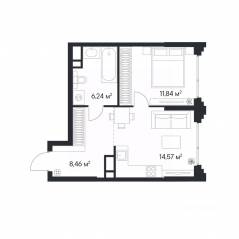 ЖК «1-й Нагатинский», планировка 1-комнатной квартиры, 41.68 м²