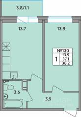 ЖК «Удача», планировка 1-комнатной квартиры, 38.20 м²
