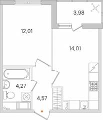 ЖК «Ясно. Янино», планировка 1-комнатной квартиры, 36.85 м²