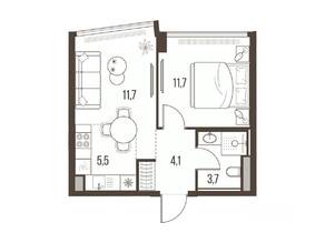 ЖК «High Life», планировка 2-комнатной квартиры, 36.70 м²