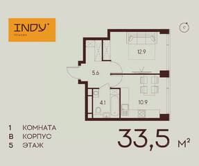 ЖК «Indy Towers», планировка 1-комнатной квартиры, 33.50 м²