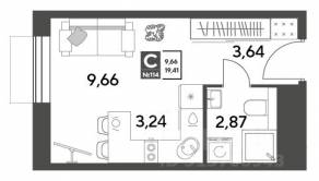 ЖК Арт-квартал «Публицист», планировка студии, 19.41 м²