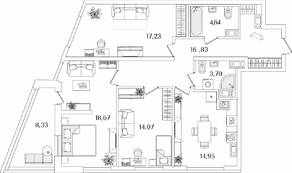 ЖК «Лайнеръ», планировка 3-комнатной квартиры, 94.26 м²