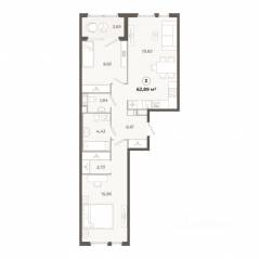 ЖК «Знатный», планировка 2-комнатной квартиры, 62.89 м²