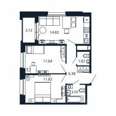 ЖК «Полис Новоселье», планировка 2-комнатной квартиры, 51.59 м²