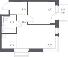 ЖК «Рублевский Квартал», планировка 1-комнатной квартиры, 39.30 м²