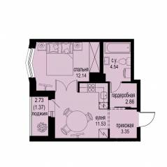 ЖК «ID Murino III», планировка 1-комнатной квартиры, 35.79 м²