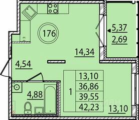 МЖК «Образцовый квартал 15», планировка 1-комнатной квартиры, 36.86 м²