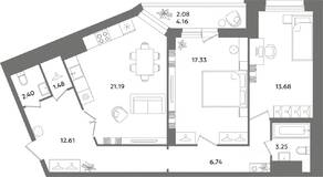 ЖК «Байрон», планировка 2-комнатной квартиры, 78.90 м²