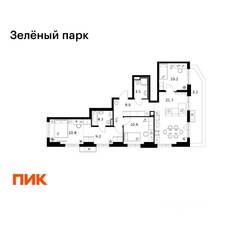 ЖК «Зеленый парк», планировка 3-комнатной квартиры, 83.40 м²