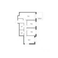 ЖК «Парусная 1», планировка 3-комнатной квартиры, 74.50 м²