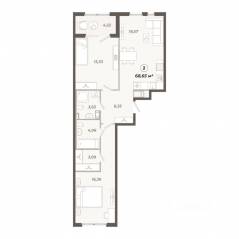 ЖК «Знатный», планировка 2-комнатной квартиры, 68.65 м²