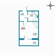 ЖК «Левитан», планировка студии, 25.57 м²