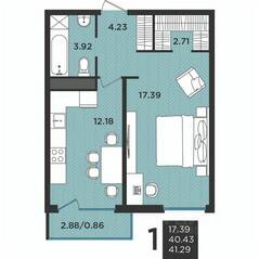 МЖК «Новокасимово», планировка 1-комнатной квартиры, 41.30 м²