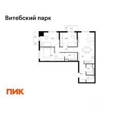 ЖК «Витебский парк», планировка 3-комнатной квартиры, 85.40 м²